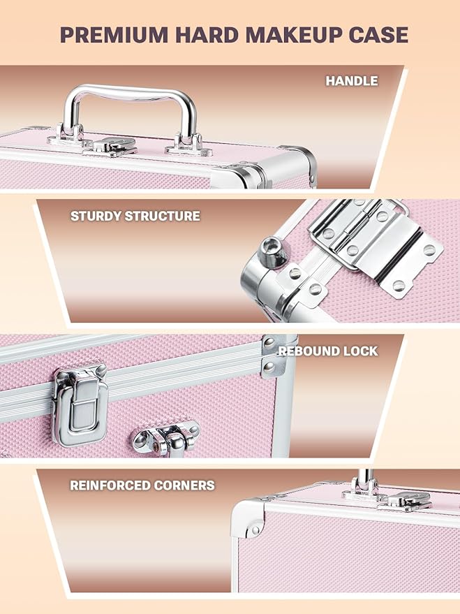 Qislee Makeup Box with A Detachable Lighted Mirror, Waterproof Travel Train Case - Image 4