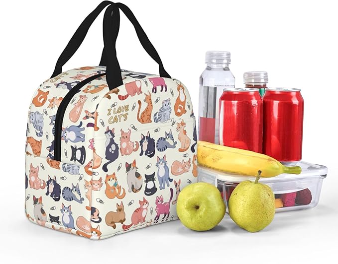 Cute Cat Lunch Box Kitten Lunch Bag Insulated Reusable Lunch Tote Bag Cooler - Image 4