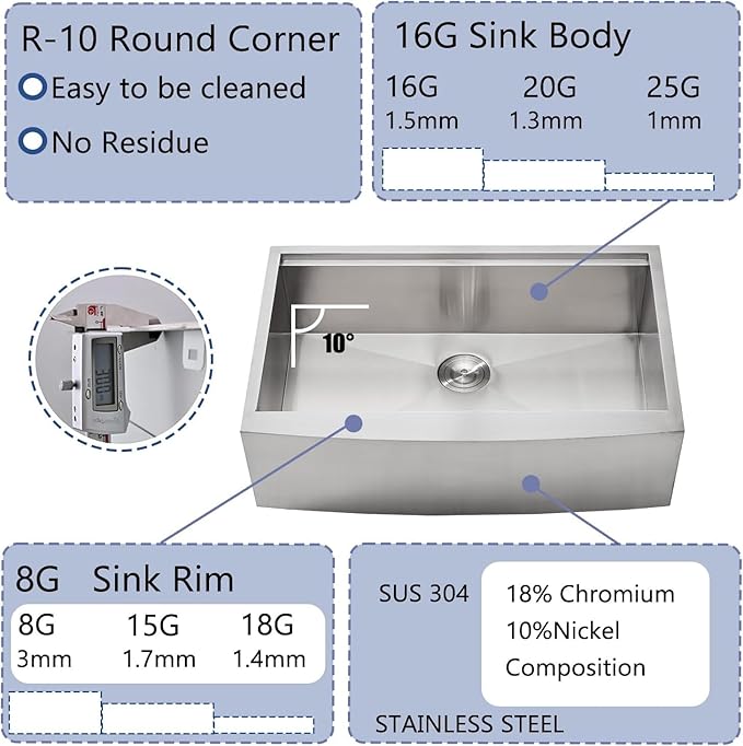 Farmhouse Sink 33 Inch, 33x22 Inch Apron Front Farmhouse Kitchen Sink, 16 Gauge - Image 6