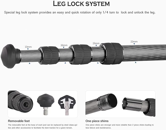 Leofoto Professional Camera Tripod, 4 Leg Sections, 360° Ball Head, Max Load - Image 4