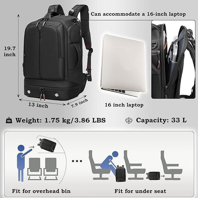 Somago Laptop Backpack Carry On Water Resistant Durable Daypack Backpack fits - Image 5