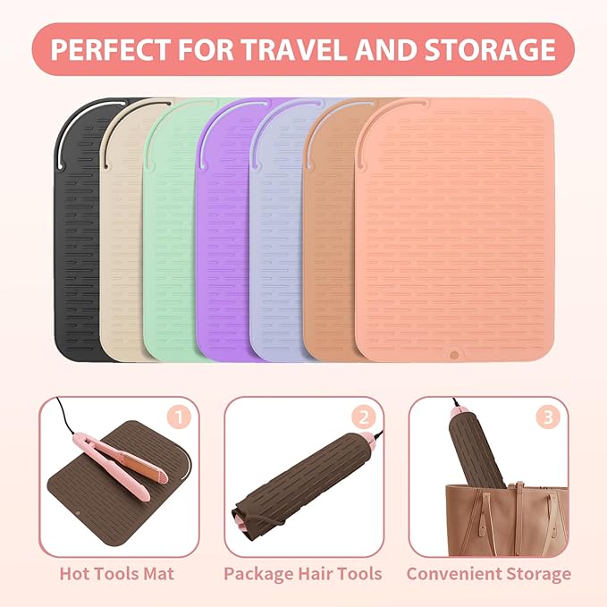 Large Silicone Heat Resistant Mat, Portable Travel Hot Hair Tools Holder Pad for Curling Iron, Flat Iron, Hair Straightener and Other Styling Tools(12.0" x 9.0")
