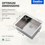 Comllen 25 x 22 Inch Drop In Kitchen Sink, Brushed Nickel Topmount 16 Gauge - Image 5