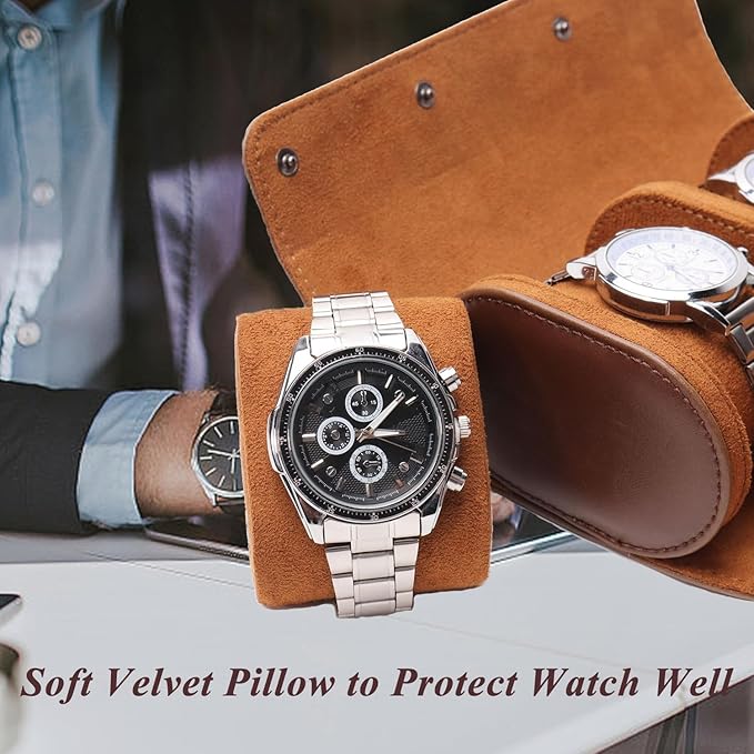 Watch Travel Case, Luxury Leather Watch Roll 2 Slot Organizer Box, Jewelry - Image 4