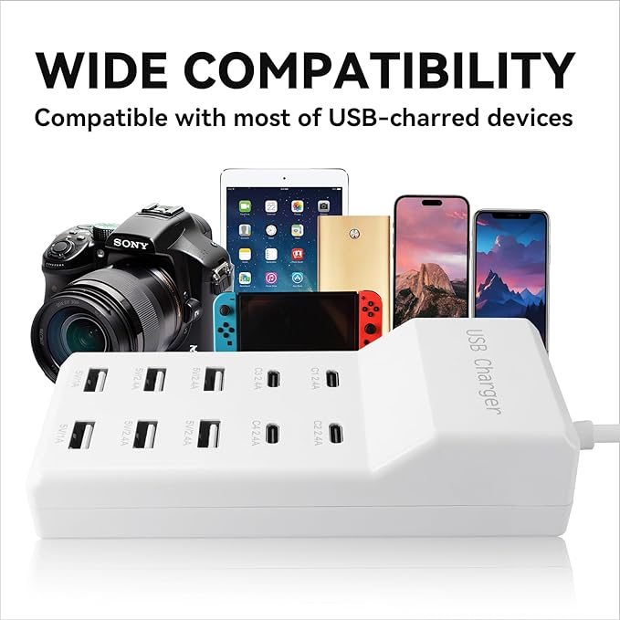 USB Charging Station, 10 Ports Family-Sized USB C Charger Block, USB Power Strip - Image 4