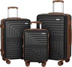 Romswi Luggage Sets 3 Piece Expandable PC+ABS Suitcases, Durable Hardshell by Romswi
