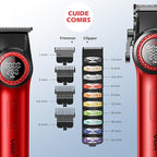 VGR 3 in 1 Professional Barber Clippers Set of Hair Clipper Trimmer Foil Shaver, Cordless Haircut Kit with Upgraded Powerful Motor, Integrated Charging Station, LED Display, Storage Box, Red