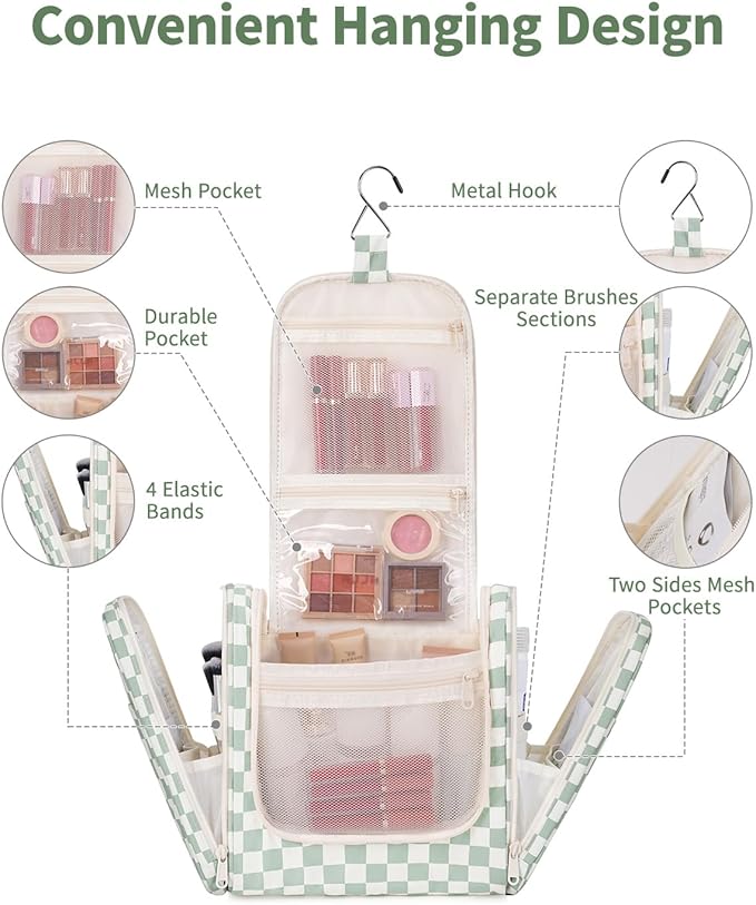 Narwey Hanging Toiletry Bag for Women Travel Makeup Bag Organizer Toiletries - Image 2
