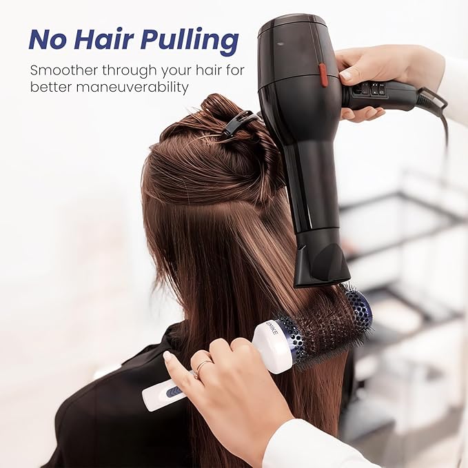AIMIKE Nano Ionic Tech Large Round Brush, Ceramic Brush for Blow Drying, Styling and Boosting Volume, Natural Wood Handle - 2 Inch/52mm