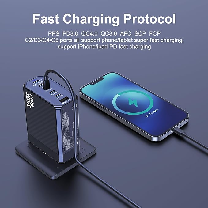 350W USB C Charger, 6-Ports PD3.1 140W Fast Charging Station, GaN Foldable - Image 8