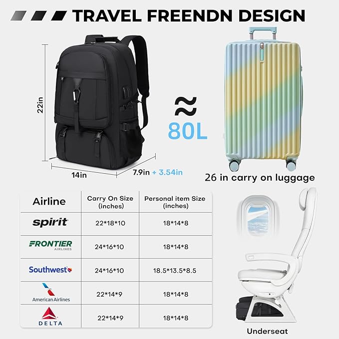 18.4 Inch gym backpack with shoe compartment, 80L Multiple Compartments - Image 2