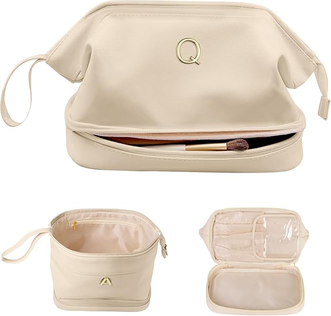Bridesmaid Gift, Initial Makeup Bags, Personalized Double Layer Cosmetic Bag by Vogewood