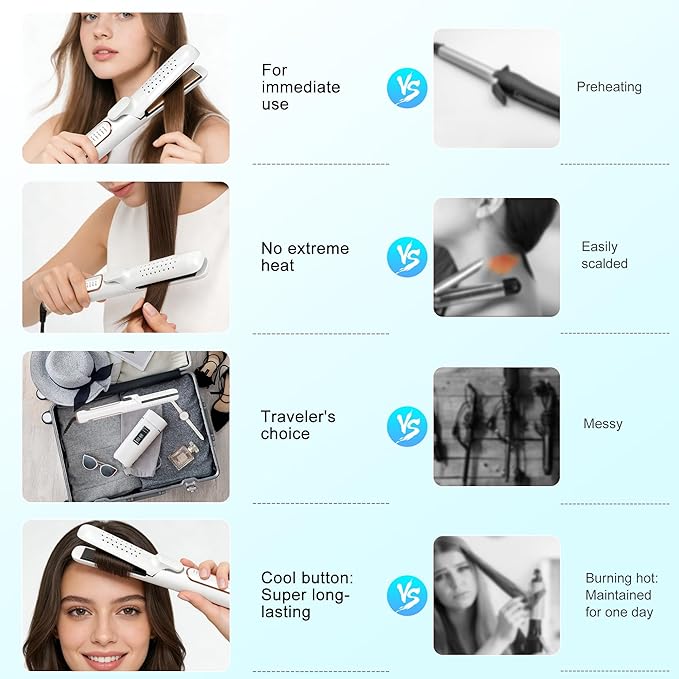 360° Airflow 2-in-1 Curling Iron & Straightener, 5 Temp Ceramic Negative Ion Styler, Cool Air Vents Lock Style, Dual Voltage Professional Hair Styler for Long/Short Hair