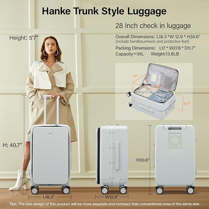 Hanke 28 Inch Luggage with Cup Holder and Charge, Top Opening Hard Shell - Image 2