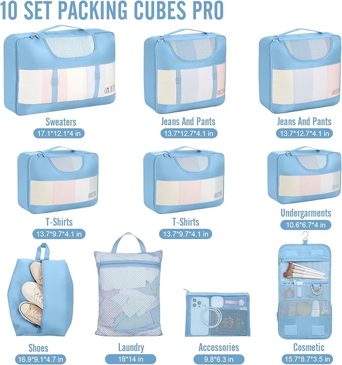 Veken 10 Set Packing Cubes for Travel Essential, Suitcase Organizer Bags in 4 - Image 2
