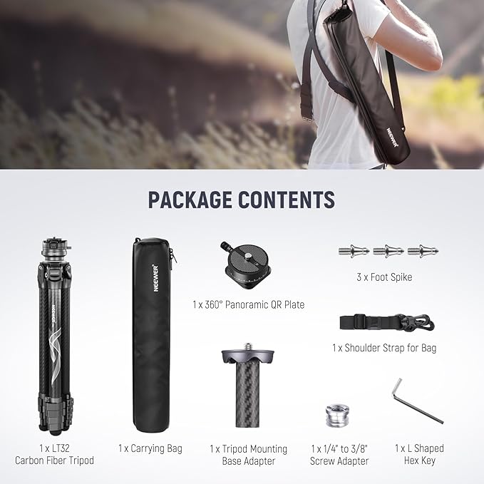NEEWER LITETRIP LT32 62" Travel Tripod Carbon Fiber - Image 9