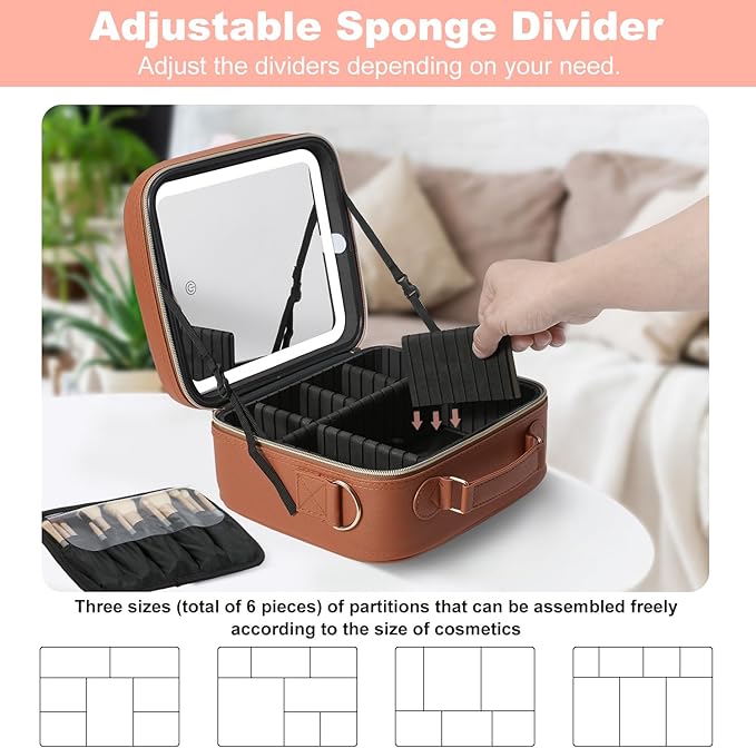 Mocado Travel Makeup Bag with LED Lighted Mirror, Travel Makeup Organizer - Image 3