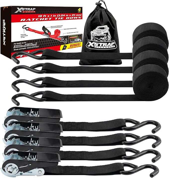 XSTRAP STANDARD Ratchet Tie Down Straps 4 Pk 10 Ft- 300 Lbs Load Cap- 900 Lbs by XSTRAPSTANDARD