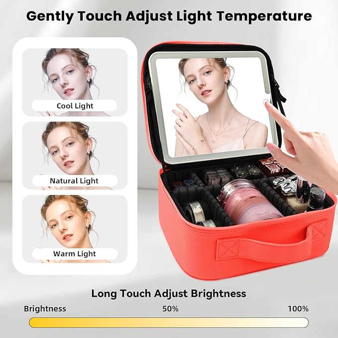 Travel Makeup Bag with LED Mirror and Light Travel Makeup Case Cosmetic - Image 2