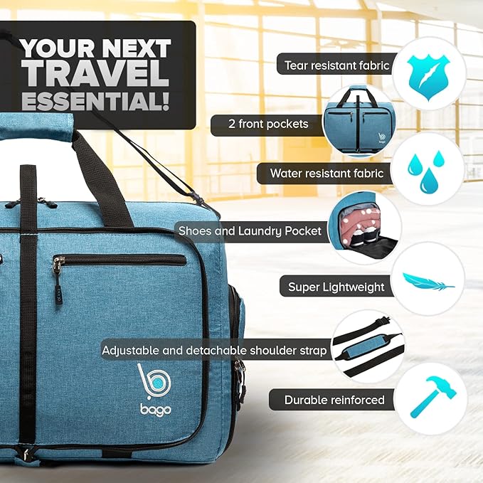 Bago Foldable Duffel Bags for Traveling Women & Men - 60L Medium Packable - Image 3