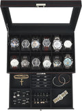 Watch Box Jewelry Organizer, 12-Slot 2-Layer Watch Case Storage by KUKIKAN
