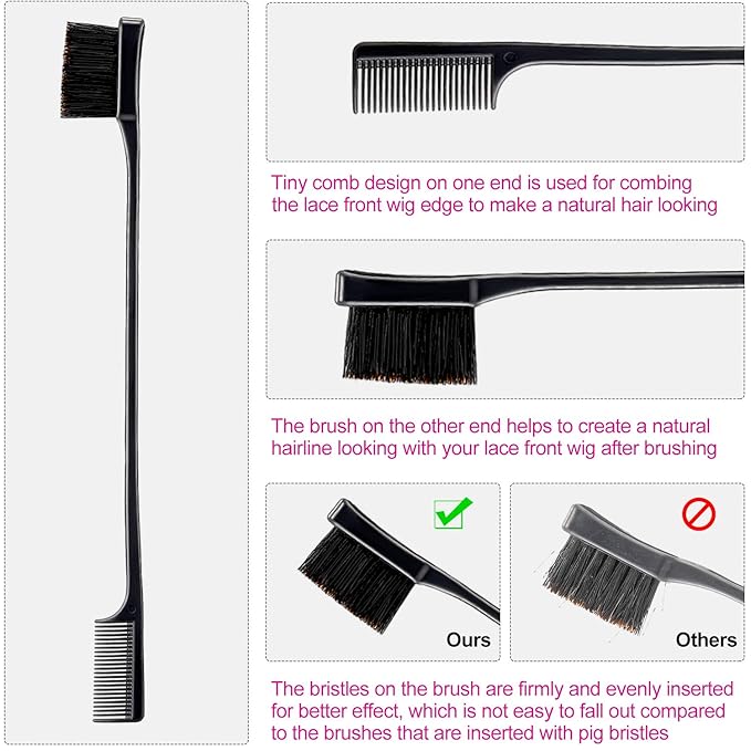 Boao 9 Pieces Wig Combs Set, Hair Edge Brush, Airbag Massage Comb, Wide Tooth Hair Comb, Clips, for Wig Stand, Human and Synthetic Extension