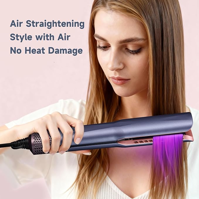 Hair Straightener – 2 in 1 Wet to Dry Air Straightener with High-Speed Ionic Airflow, Straightens Using air, No Heat Damage, Smart Temperature Control for Medium to Long Hair (35-75cm) (Purple)