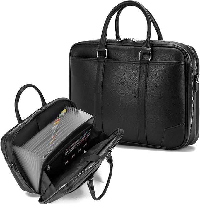 Accordian File Organizer with Handle, 15.6 in Laptop Bag Portable Document by BICOHIOH