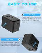 Universal Travel Adapter, 120W GaN International Power Plug Adapter, 5 USB - Image 7