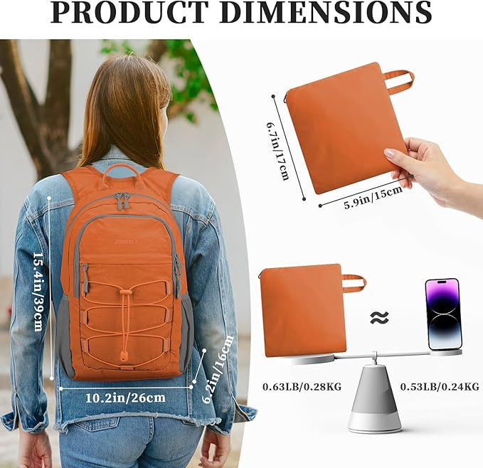 ZOMFELT Hiking Backpack for Women Men, 15L Lightweight Packable Backpacks for - Image 2