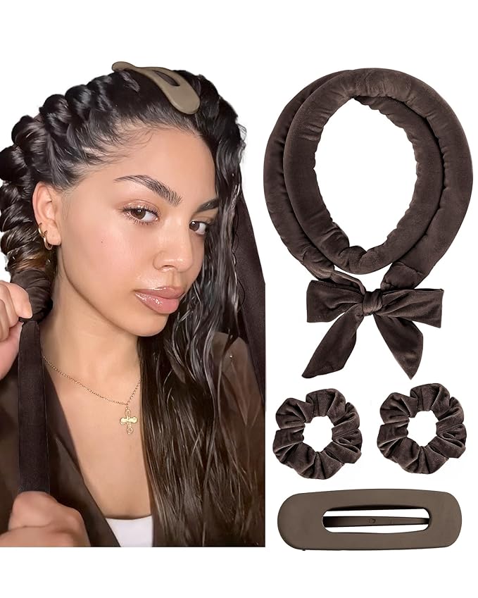 YANIBEST Heatless Curls Overnight, No Damage Hair Curlers to Sleep in, Satin Heatless Curling Set with Hair Clip Scrunchies, for All Hair types (Chocolate)