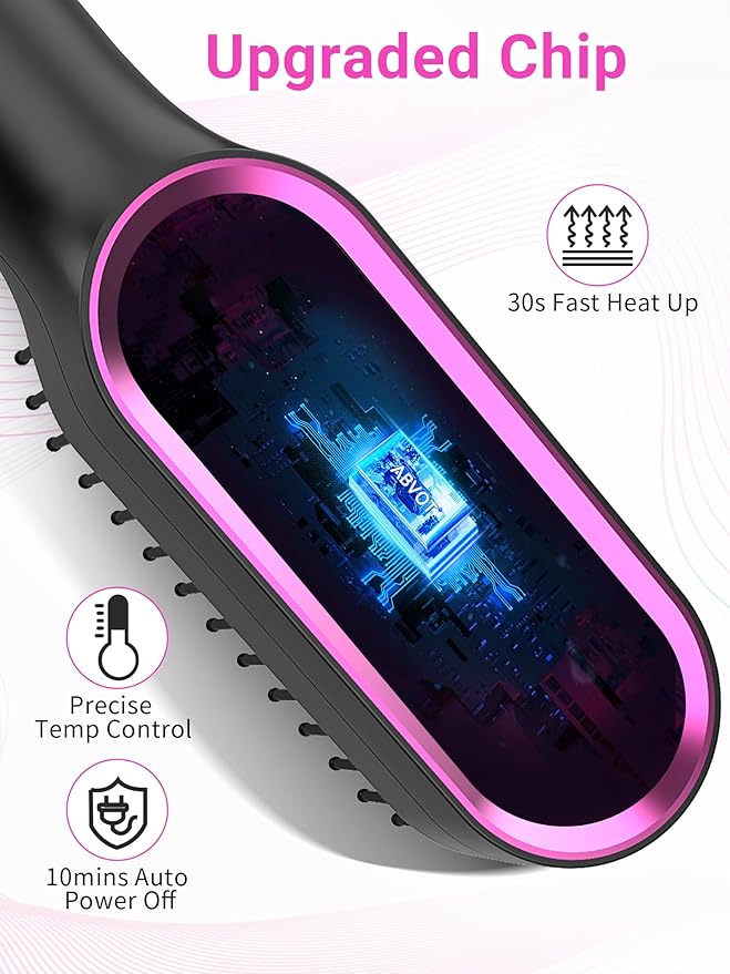 Hair Straightener Brush with Air Vents, ABVOT All in 1 Hot Air Straightening Comb for Black Women, Dual Voltage, Auto Shut Off, Anti Scald Shell, Fast Heat Up, for Curly Hair | Black