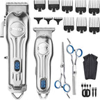 DSP Professional Hair Clipper for Men, Clipper and Trimmer Set - Electric Clipper for Hair Cutting, Cordless Barber Clipper Set with LED Display for Men Gift (Silver)