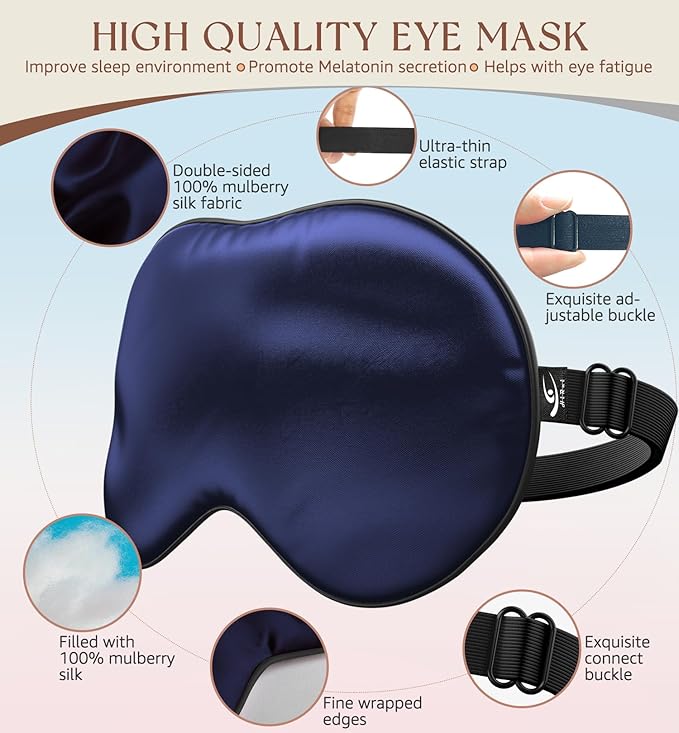 HiRui Silk Sleep Mask, 100% Natural Mulberry Silk of Double-Sided & - Image 4