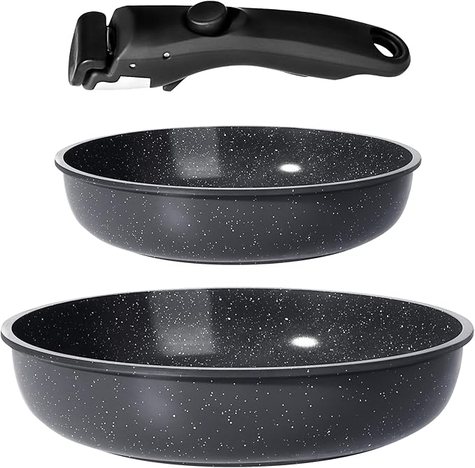 GiPP Ceramic Non Stick Frying Pans Set Removable Handle, Dishwasher & Oven Safe by GiPP