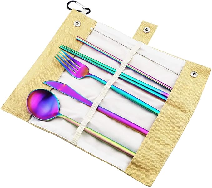 Gugrida Reusable Travel Utensils, 7 Piece Portable 304 Stainless Steel - Image 2