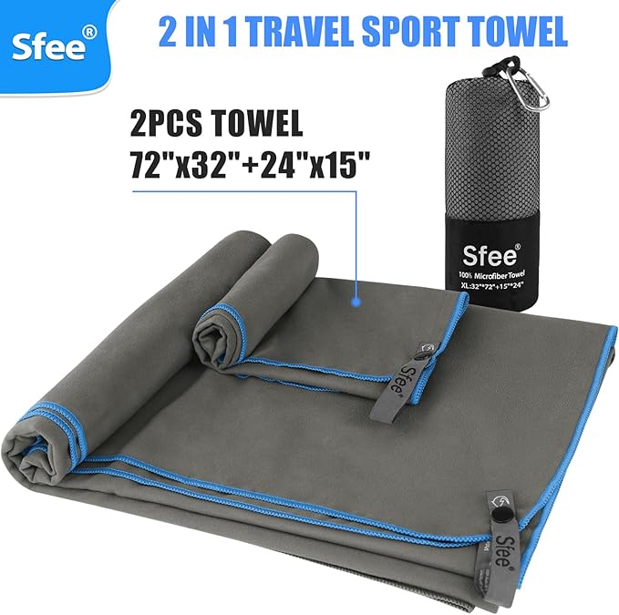 Sfee 2 Pack Microfiber Travel Towel, Quick Dry Camping Towel Large Beach Towel - Image 3