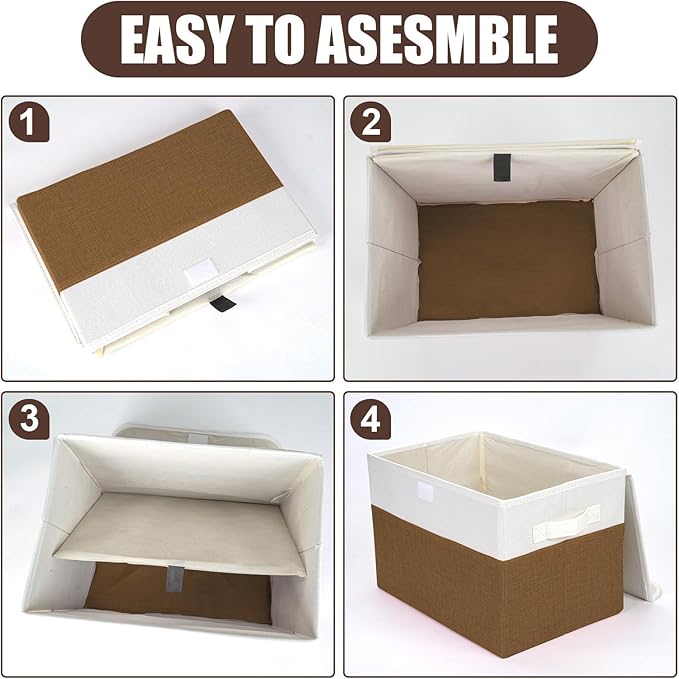 Large 22 Quart Linen Fabric Foldable Storage Bin Cube Organizer Basket - Image 3