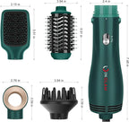 IG INGLAM Hair Dryer Brush, 4-in-1 Detachable Blow Dryer Brush, Ionic Diffuser Hair Dryer & Styler Volumizer with Oval Titanium Barrel, One-Step Hot Air Blowout Styler, Dark Green