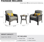 HOOOWOOO Patio Furniture Set, 3 Pieces Outdoor Conversation Set, All Weather - Image 6