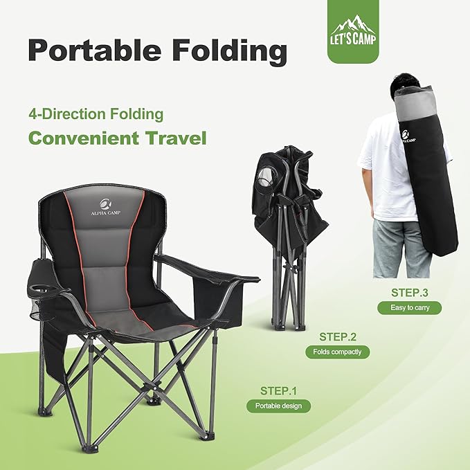 LET'S CAMP Folding Camping Chair Oversized Heavy Duty Padded Outdoor Chair - Image 9