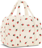 Corduroy Lunch Box Lunch Bag for Women Men, Cute Strawberry Small Insulated by KUBYA