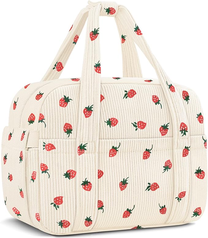 Corduroy Lunch Box Lunch Bag for Women Men, Cute Strawberry Small Insulated by KUBYA