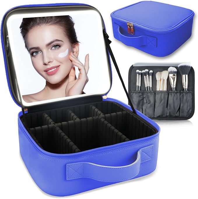 Makeup Bag with Led Mirror, Travel Makeup Organizer with 3 Color Setting by SUILU