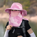 Sun Hats for Men Women Fishing Hat UPF 50+ Breathable Wide Brim Summer UV Protection Hat with Face Cover & Neck Flap (Camo Pink(with Face Cover & Neck Flap ))