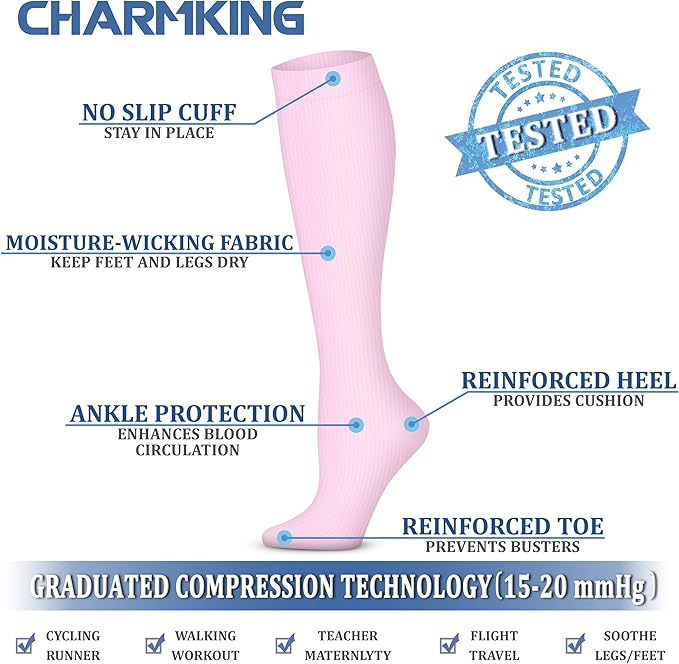 CHARMKING Compression Socks for Women & Men Circulation 15-20 mmHg is Best - Image 4