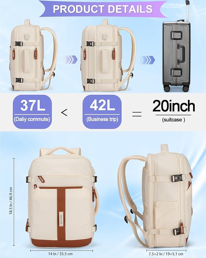 42L Travel Laptop Backpack, Expandable Carry-on Luggage, Anti-Theft Business - Image 5