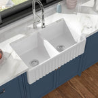 Dcolora Double Bowl Farmhouse Kitchen Sink Reversible Front Apron White - Image 2