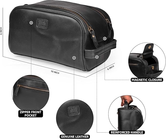 LEATHER VILLAGE Premium Leather Toiletry Travel Pouch - Image 4