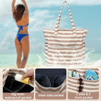 LEDAOU Large Beach Tote Bag Women Waterproof Sandproof Zipper Beach Tote Bag - Image 6